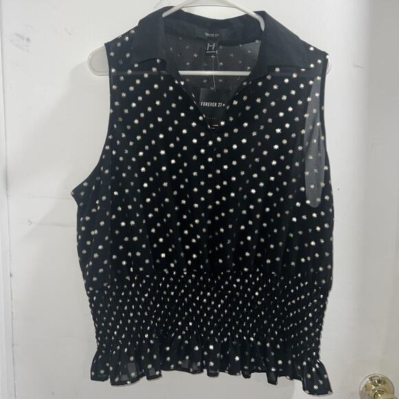 Forever 21 Sleeveless Blouse With Sheer Mesh Dotted 2xl - Picture 1 of 9